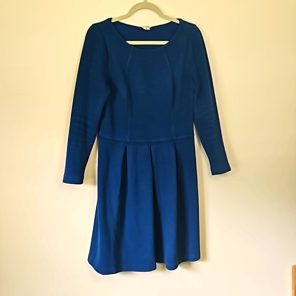 Boden Long Sleeve blue pleated textured Dress Size 10R 🎯